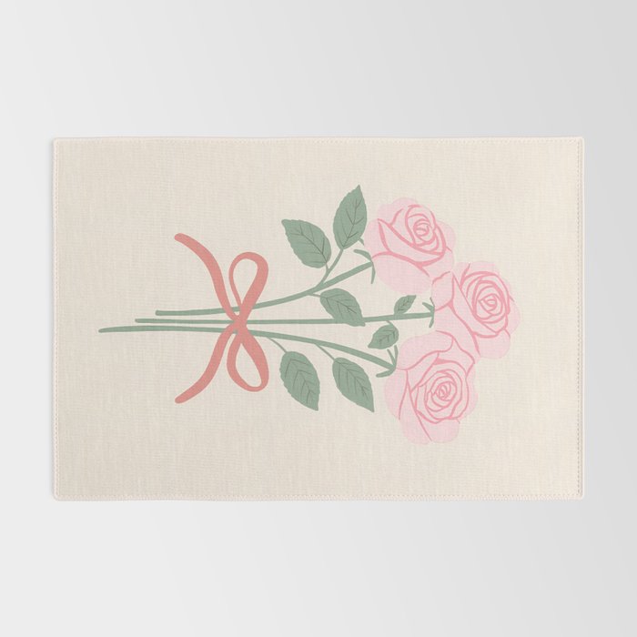 Vintage Pink Rose Bouquets with Ribbon Bows on Cream Rug Gallery Image 2