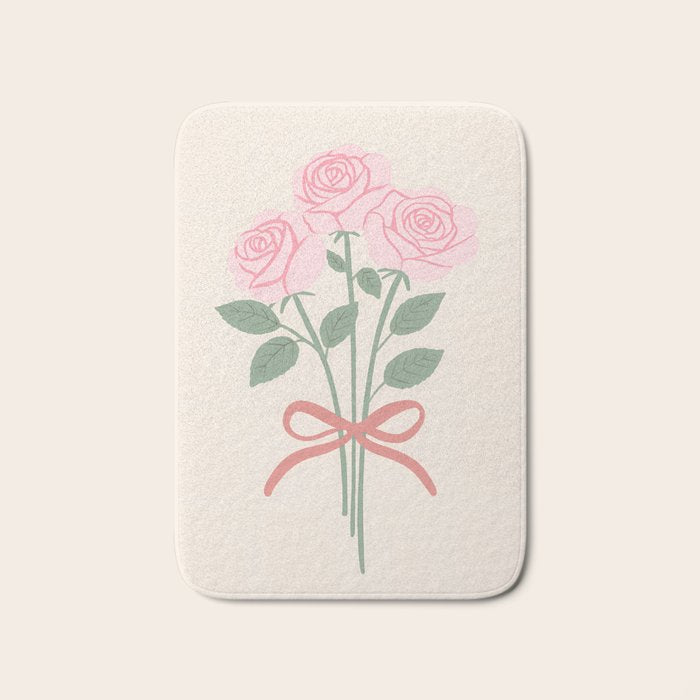 Vintage Pink Rose Bouquets with Ribbon Bows on Cream Bath Mat Gallery Image 1