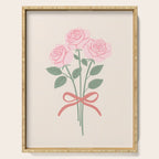 Vintage Pink Rose Bouquets with Ribbon Bows on Cream Serving Tray Gallery Image 1