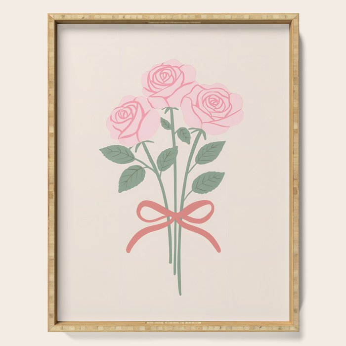 Vintage Pink Rose Bouquets with Ribbon Bows on Cream Serving Tray Gallery Image 1