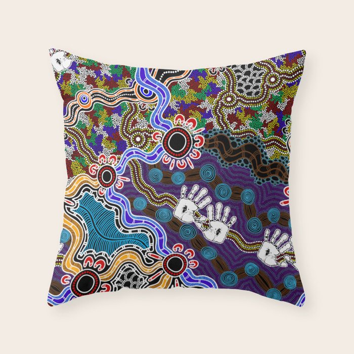 Authentic Aboriginal Art - Discovering Your Dreams Throw Pillow Gallery Image 1