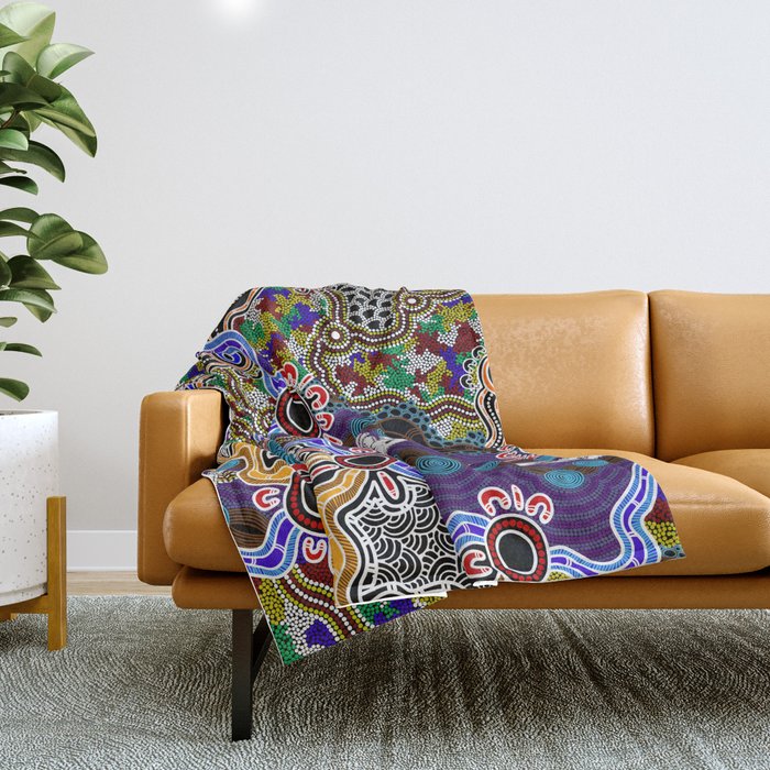 Authentic Aboriginal Art - Discovering Your Dreams Throw Blanket Gallery Image 1