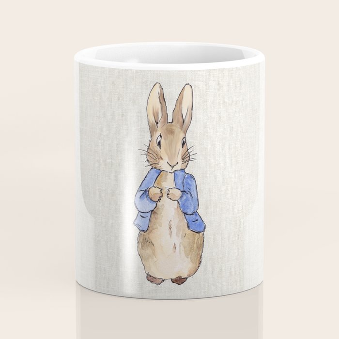 Peter the rabbit beige linen textured background Coffee Mug Gallery Image 4