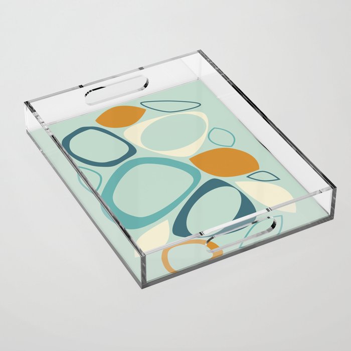 Mid Century Modern Abstract Shapes 8 in Aqua, Orange, Cream and Turquoise Acrylic Tray Gallery Image 1