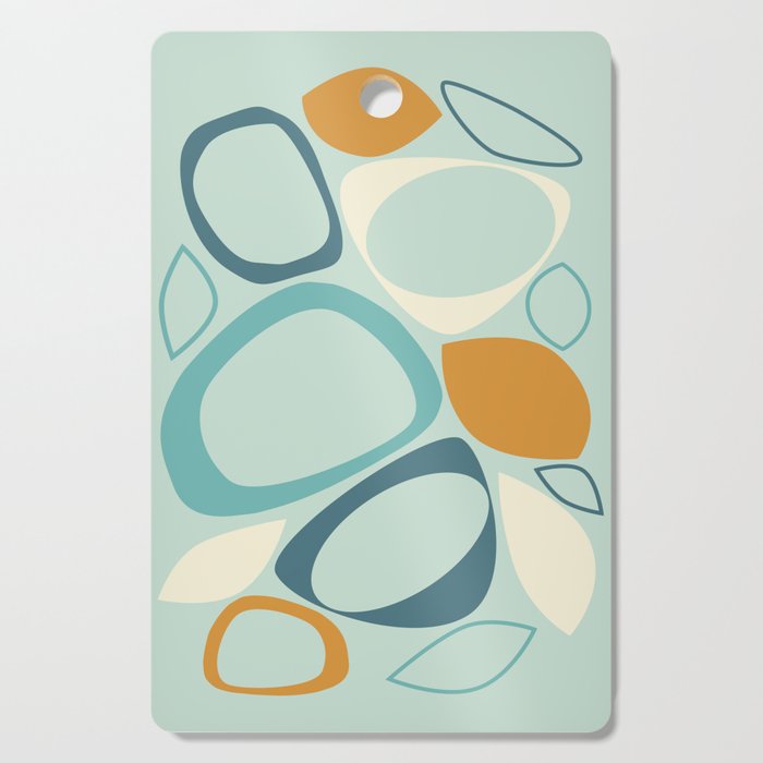 Mid Century Modern Abstract Shapes 8 in Aqua, Orange, Cream and Turquoise Cutting Board Gallery Image 1