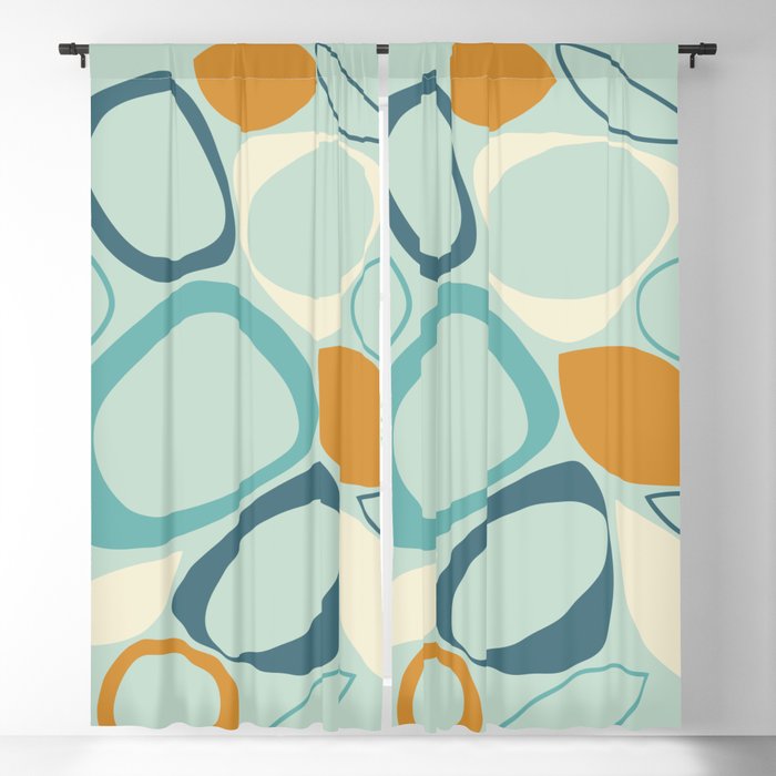 Mid Century Modern Abstract Shapes 8 in Aqua, Orange, Cream and Turquoise Window Curtain Gallery Image 5