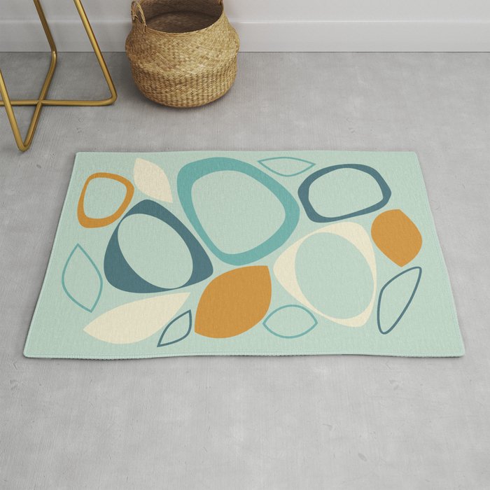 Mid Century Modern Abstract Shapes 8 in Aqua, Orange, Cream and Turquoise Rug Gallery Image 1