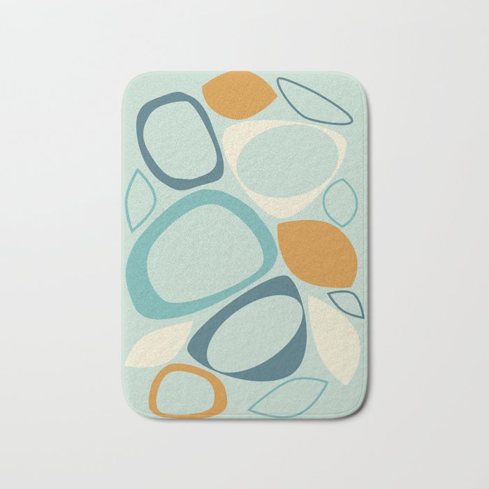 Mid Century Modern Abstract Shapes 8 in Aqua, Orange, Cream and Turquoise Bath Mat Gallery Image 1