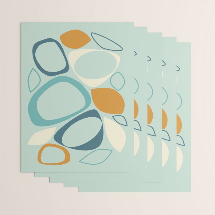 Mid Century Modern Abstract Shapes 8 in Aqua, Orange, Cream and Turquoise Wrapping Paper Gallery Image 3
