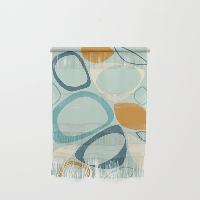 Mid Century Modern Abstract Shapes 8 in Aqua, Orange, Cream and Turquoise Wall Hanging Gallery Image 1
