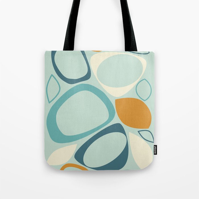 Mid Century Modern Abstract Shapes 8 in Aqua, Orange, Cream and Turquoise Tote Bag Gallery Image 1