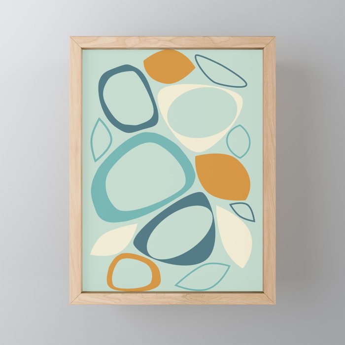 Mid Century Modern Abstract Shapes 8 in Aqua, Orange, Cream and Turquoise Mini Art Print Gallery Image 1