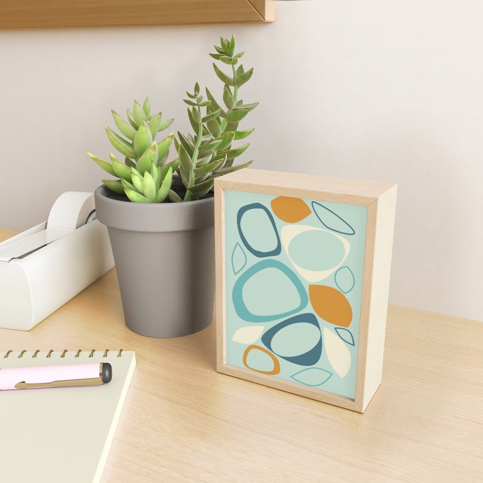 Mid Century Modern Abstract Shapes 8 in Aqua, Orange, Cream and Turquoise Mini Art Print Gallery Image 2