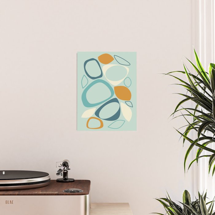 Mid Century Modern Abstract Shapes 8 in Aqua, Orange, Cream and Turquoise Poster Gallery Image 2