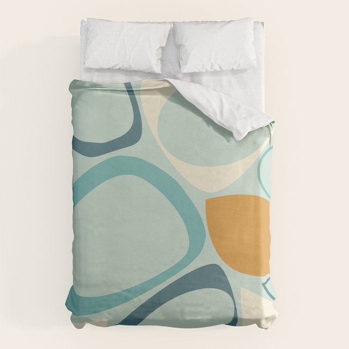 Mid Century Modern Abstract Shapes 8 in Aqua, Orange, Cream and Turquoise Duvet Cover Gallery Image 1