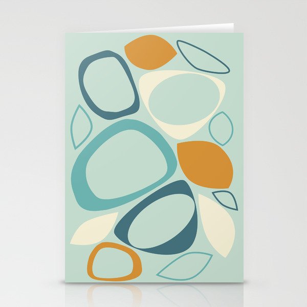 Mid Century Modern Abstract Shapes 8 in Aqua, Orange, Cream and Turquoise Stationery Card Gallery Image 2