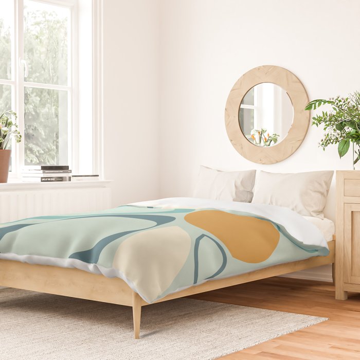 Mid Century Modern Abstract Shapes 8 in Aqua, Orange, Cream and Turquoise Duvet Cover Gallery Image 2