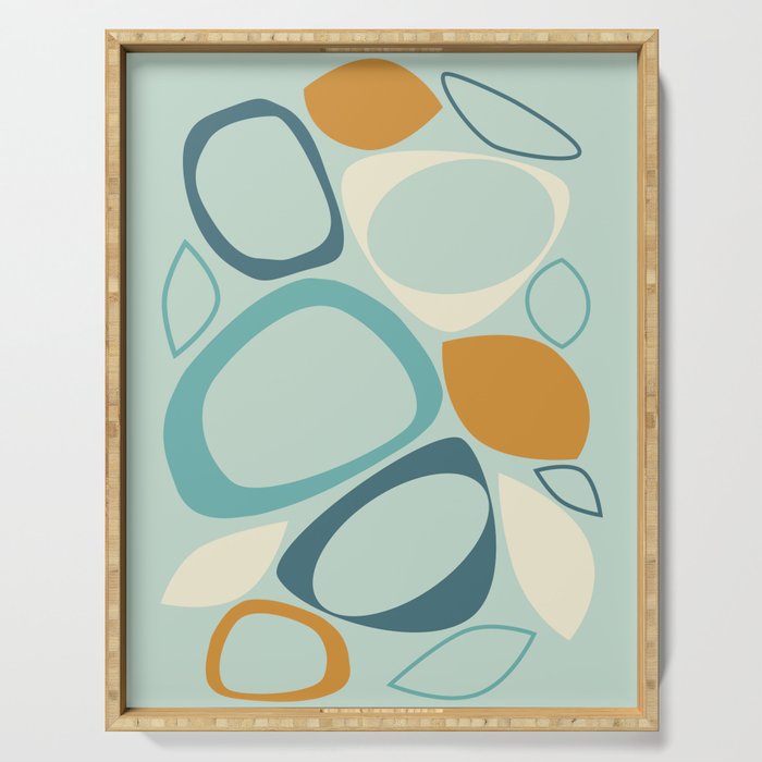Mid Century Modern Abstract Shapes 8 in Aqua, Orange, Cream and Turquoise Serving Tray Gallery Image 1