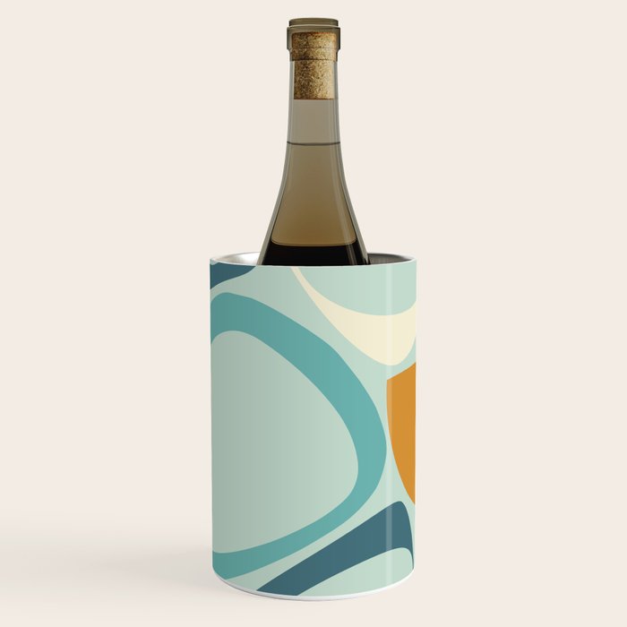Mid Century Modern Abstract Shapes 8 in Aqua, Orange, Cream and Turquoise Wine Chiller Gallery Image 1