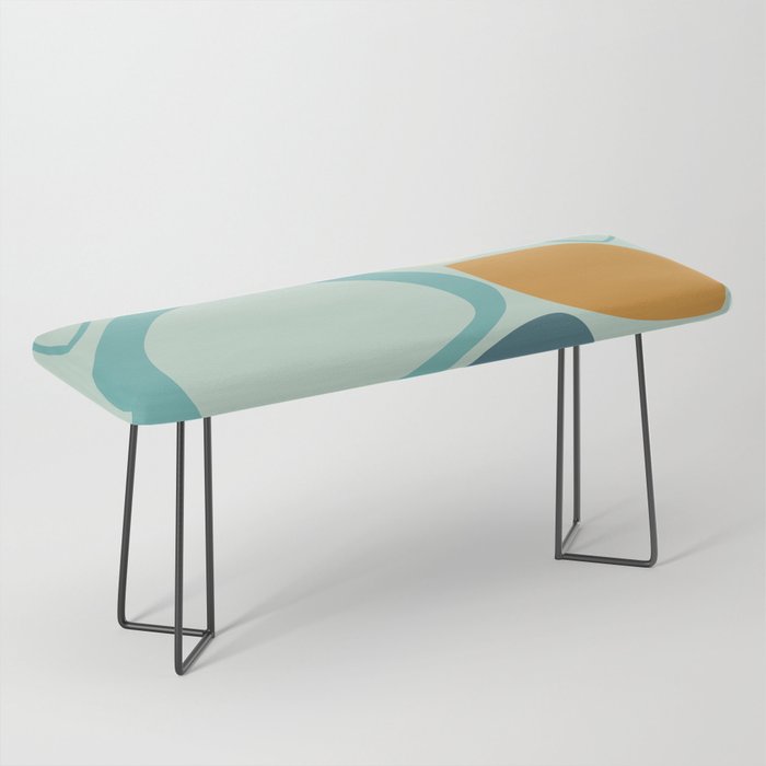 Mid Century Modern Abstract Shapes 8 in Aqua, Orange, Cream and Turquoise Bench Gallery Image 1