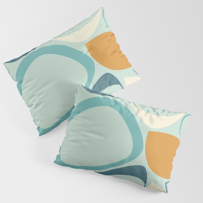 Mid Century Modern Abstract Shapes 8 in Aqua, Orange, Cream and Turquoise Pillow Sham Gallery Image 1