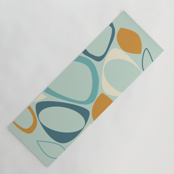Mid Century Modern Abstract Shapes 8 in Aqua, Orange, Cream and Turquoise Yoga Mat Gallery Image 1