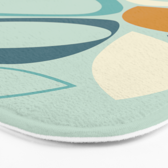 Mid Century Modern Abstract Shapes 8 in Aqua, Orange, Cream and Turquoise Bath Mat Gallery Image 3