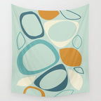 Mid Century Modern Abstract Shapes 8 in Aqua, Orange, Cream and Turquoise Wall Tapestry Gallery Image 4