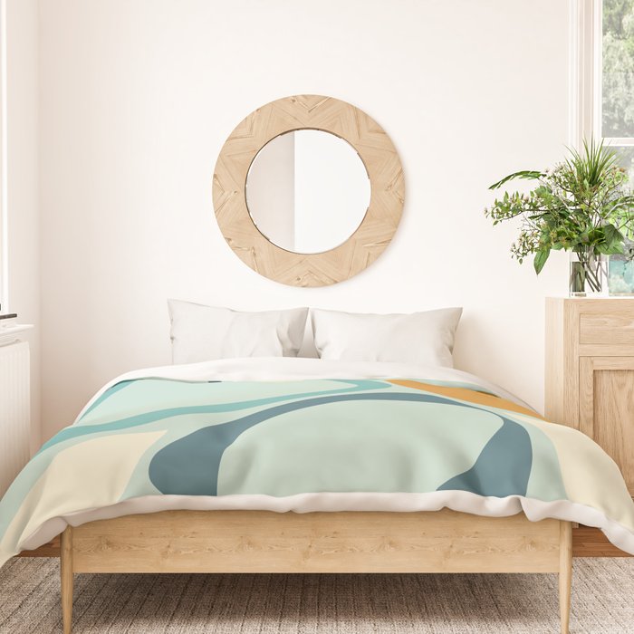 Mid Century Modern Abstract Shapes 8 in Aqua, Orange, Cream and Turquoise Duvet Cover Gallery Image 3