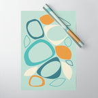 Mid Century Modern Abstract Shapes 8 in Aqua, Orange, Cream and Turquoise Wrapping Paper Gallery Image 1
