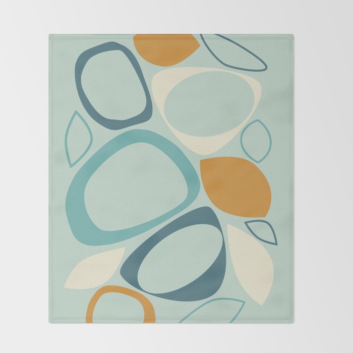 Mid Century Modern Abstract Shapes 8 in Aqua, Orange, Cream and Turquoise Throw Blanket Gallery Image 2