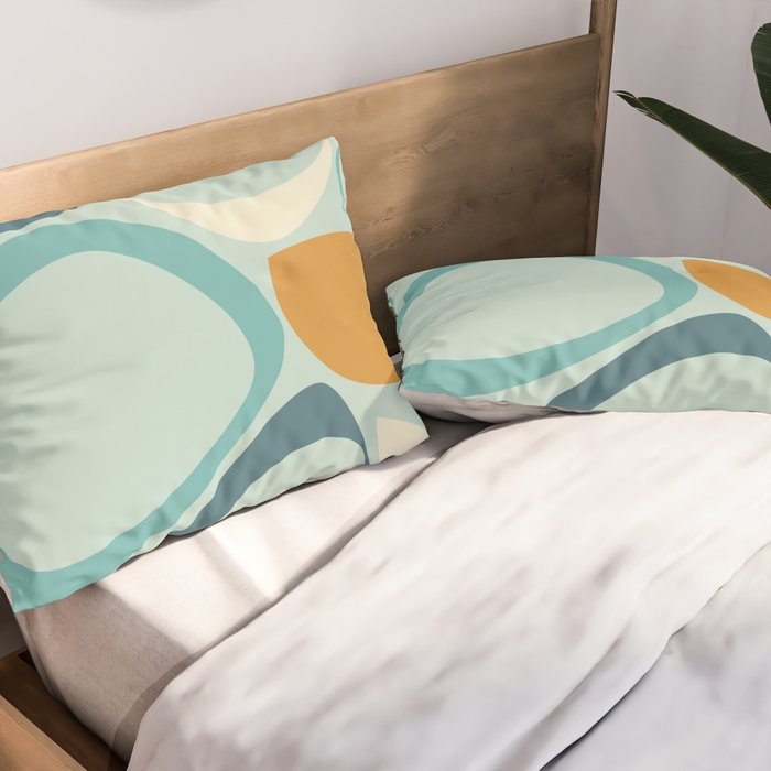 Mid Century Modern Abstract Shapes 8 in Aqua, Orange, Cream and Turquoise Pillow Sham Gallery Image 2