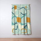 Mid Century Modern Abstract Shapes 8 in Aqua, Orange, Cream and Turquoise Window Curtain Gallery Image 3