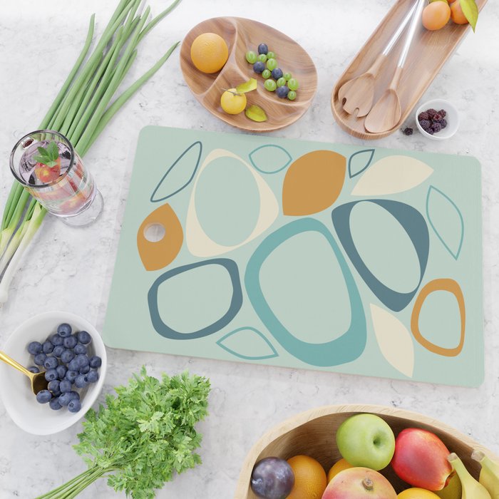 Mid Century Modern Abstract Shapes 8 in Aqua, Orange, Cream and Turquoise Cutting Board Gallery Image 2