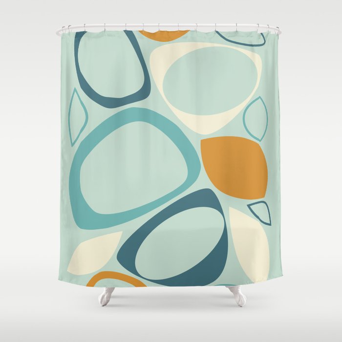 Mid Century Modern Abstract Shapes 8 in Aqua, Orange, Cream and Turquoise Shower Curtain Gallery Image 1