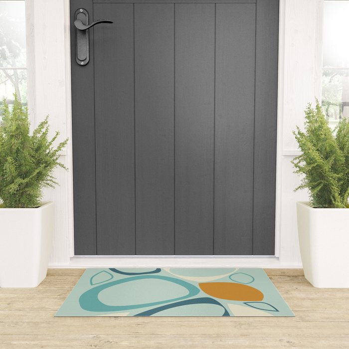 Mid Century Modern Abstract Shapes 8 in Aqua, Orange, Cream and Turquoise Welcome Mat Gallery Image 3