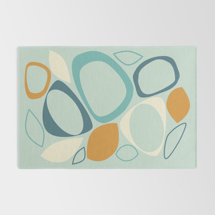 Mid Century Modern Abstract Shapes 8 in Aqua, Orange, Cream and Turquoise Rug Gallery Image 2