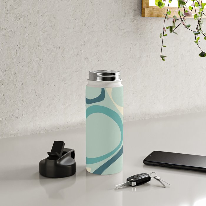 Mid Century Modern Abstract Shapes 8 in Aqua, Orange, Cream and Turquoise Water Bottle Gallery Image 4