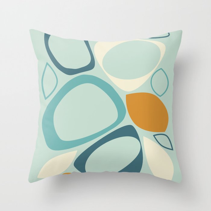 Mid Century Modern Abstract Shapes 8 in Aqua, Orange, Cream and Turquoise Throw Pillow Gallery Image 1