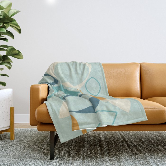 Mid Century Modern Abstract Shapes 8 in Aqua, Orange, Cream and Turquoise Throw Blanket Gallery Image 1