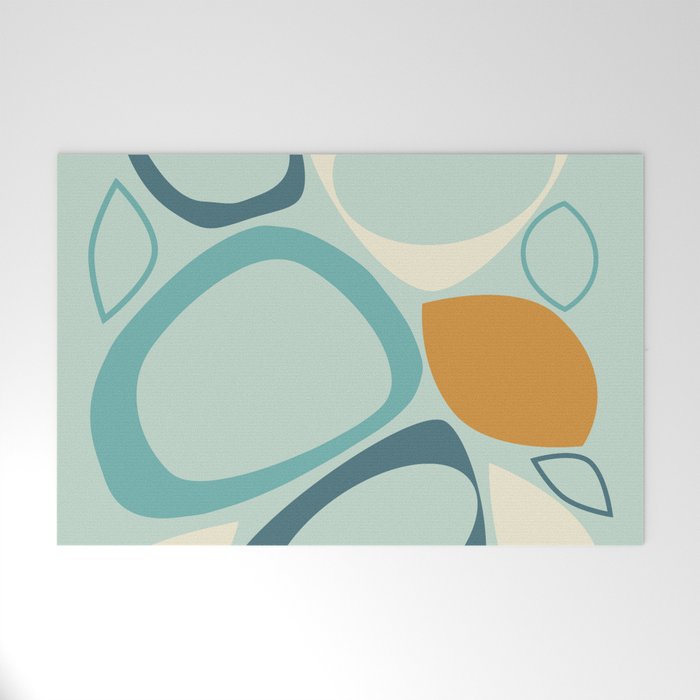 Mid Century Modern Abstract Shapes 8 in Aqua, Orange, Cream and Turquoise Welcome Mat Gallery Image 1