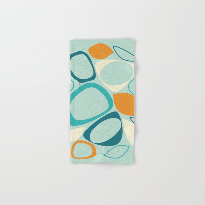 Mid Century Modern Abstract Shapes 8 in Aqua, Orange, Cream and Turquoise Bath Towel Gallery Image 1