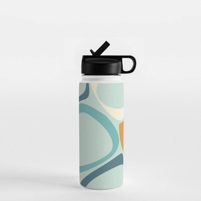 Mid Century Modern Abstract Shapes 8 in Aqua, Orange, Cream and Turquoise Water Bottle Gallery Image 1