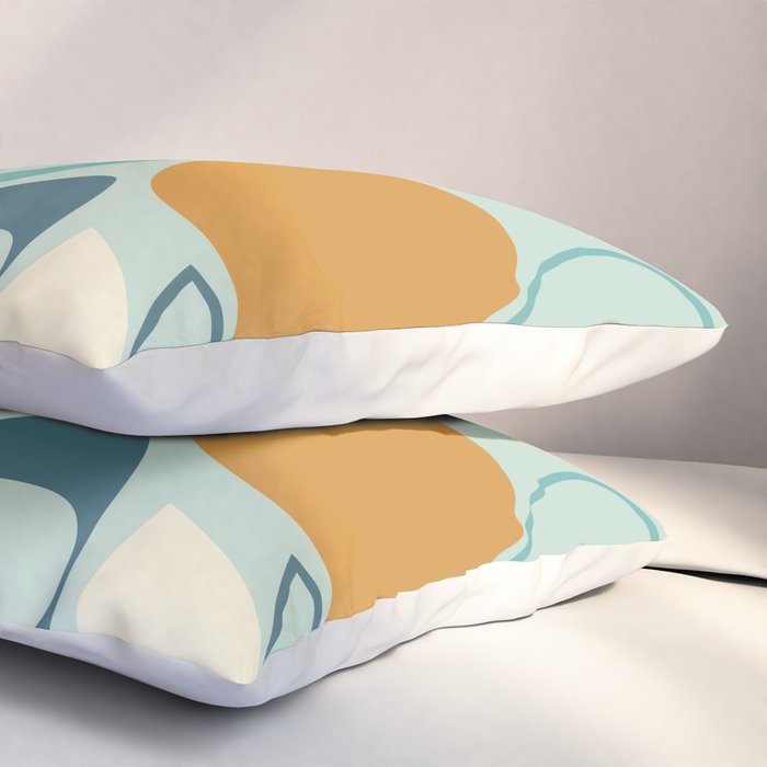 Mid Century Modern Abstract Shapes 8 in Aqua, Orange, Cream and Turquoise Pillow Sham Gallery Image 3