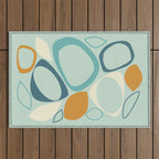 Mid Century Modern Abstract Shapes 8 in Aqua, Orange, Cream and Turquoise Outdoor Rug Gallery Image 1