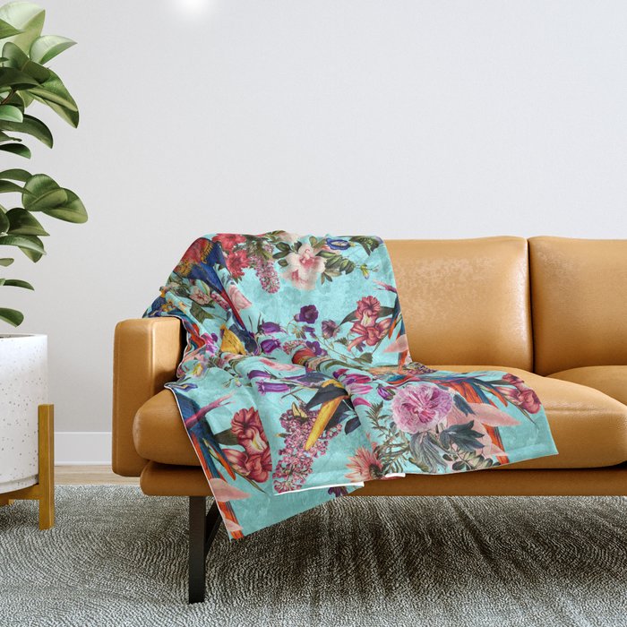 Floral and Birds XI Throw Blanket Gallery Image 1