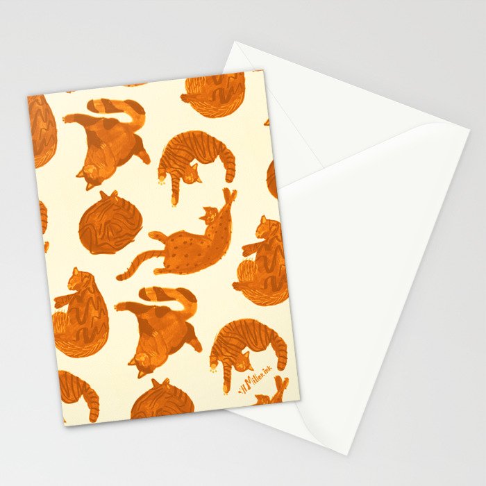 Sleepy Cozy Kitty Cats in Buttercup & Orange Stationery Card Gallery Image 2