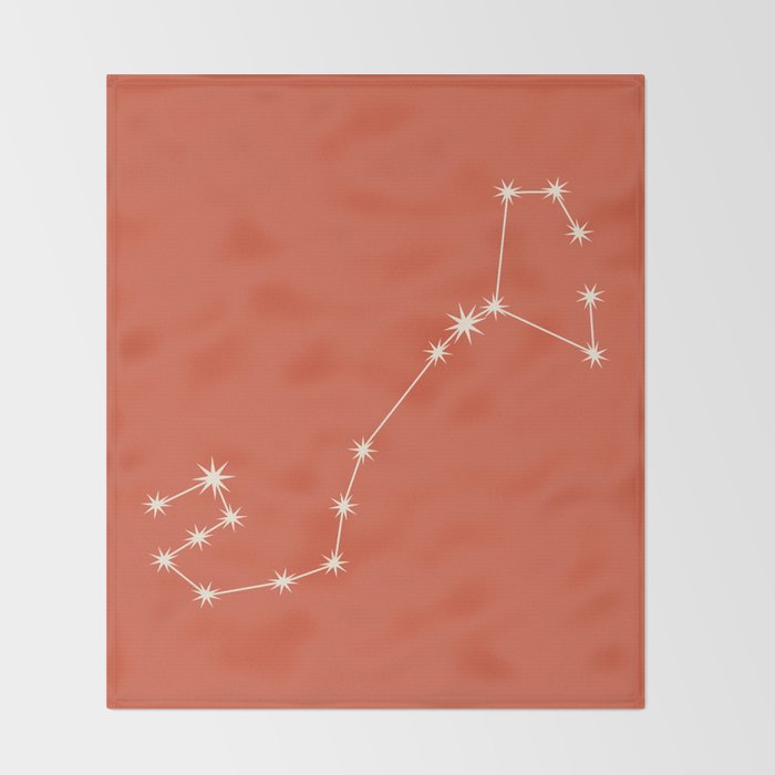Scorpio Zodiac Star Constellation Line Art Coral Red Throw Blanket Gallery Image 2