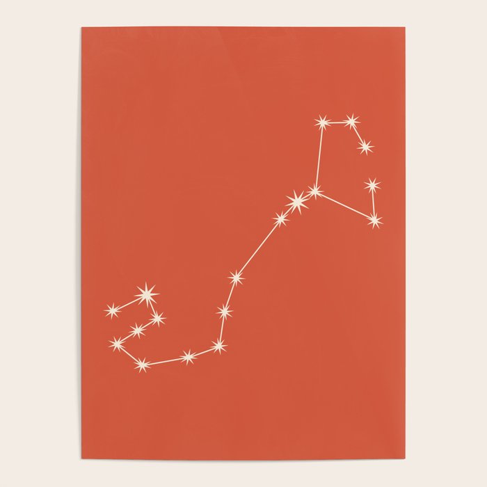 Scorpio Zodiac Star Constellation Line Art Coral Red Poster Gallery Image 4
