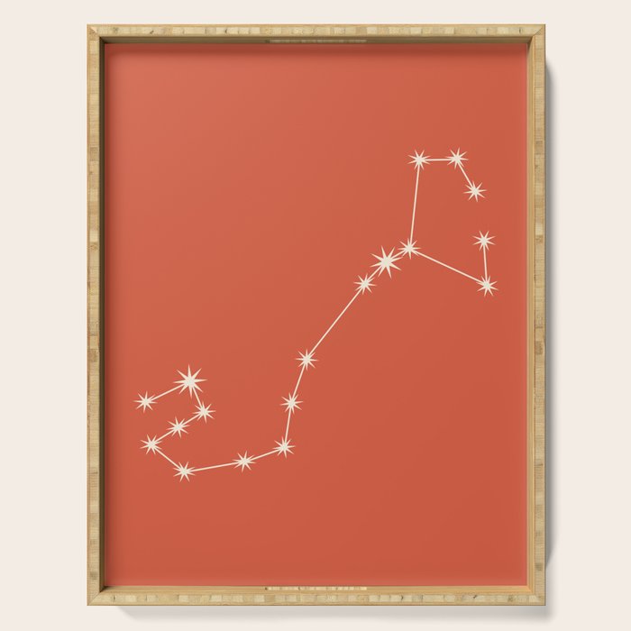Scorpio Zodiac Star Constellation Line Art Coral Red Serving Tray Gallery Image 1